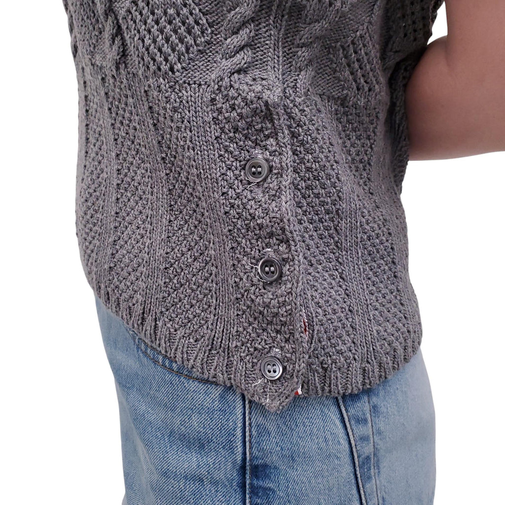 THOM BROWNE GREY 4-BAR KNIT POLO TOP - SIZE 42