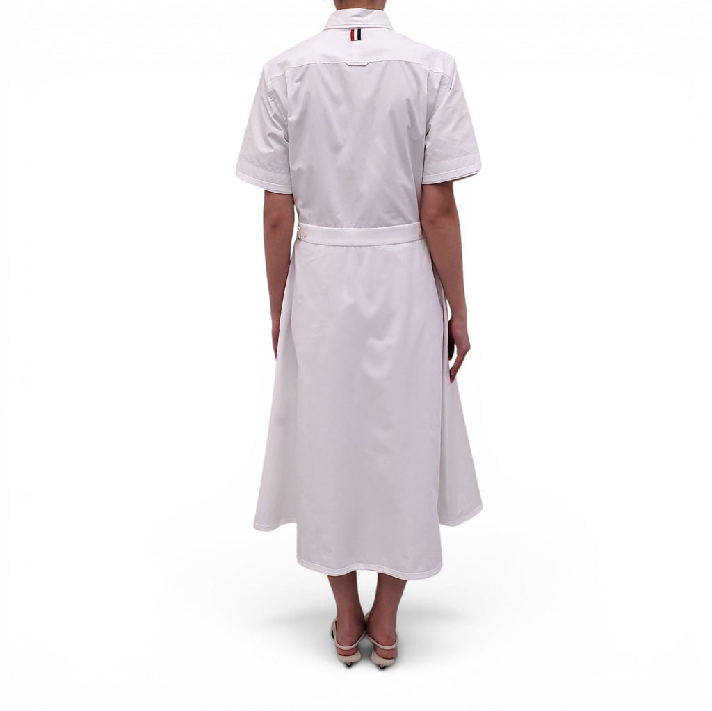 THOM BROWNE WHITE POPLIN A-LINE DRESS - SIZE 46