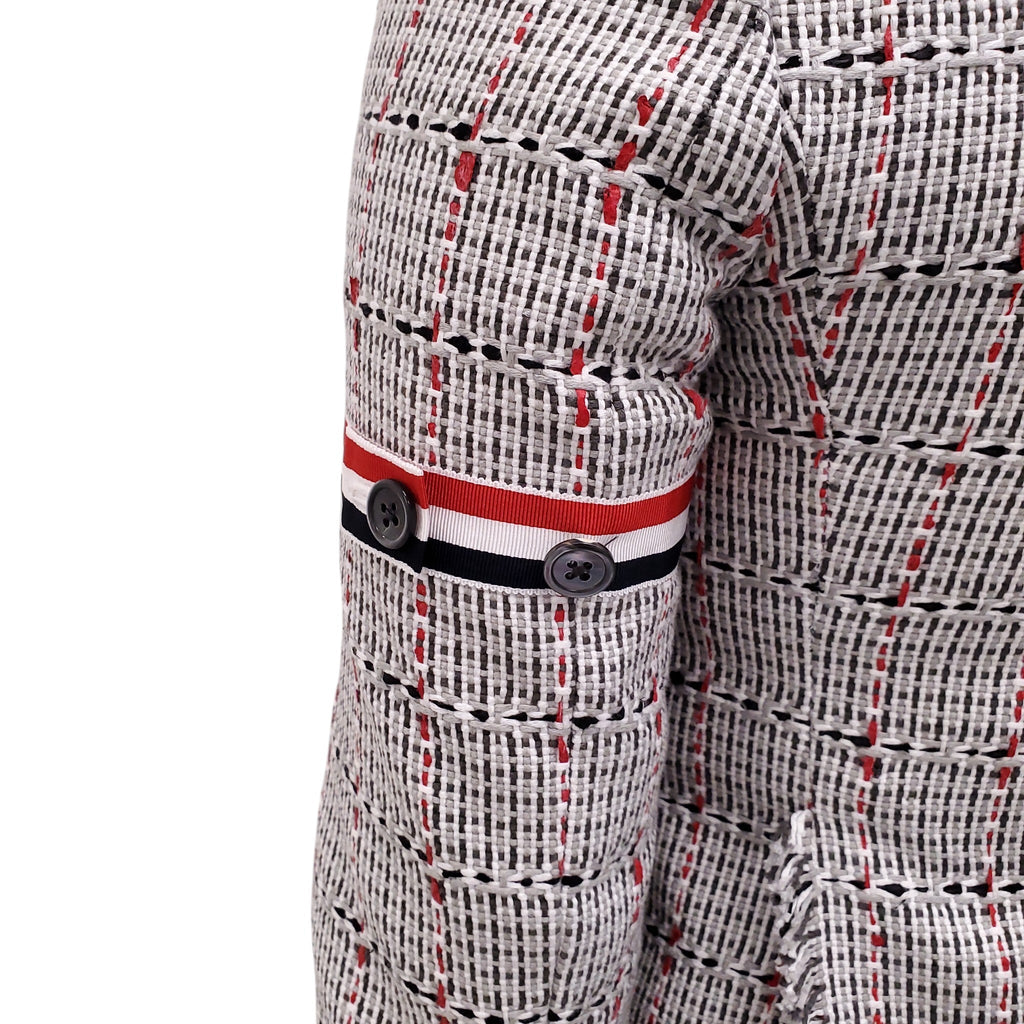 THOM BROWNE GREY FRAYED COTTON TWEED SPORT COAT WITH ARMBAND DETAILS - SIZE 36