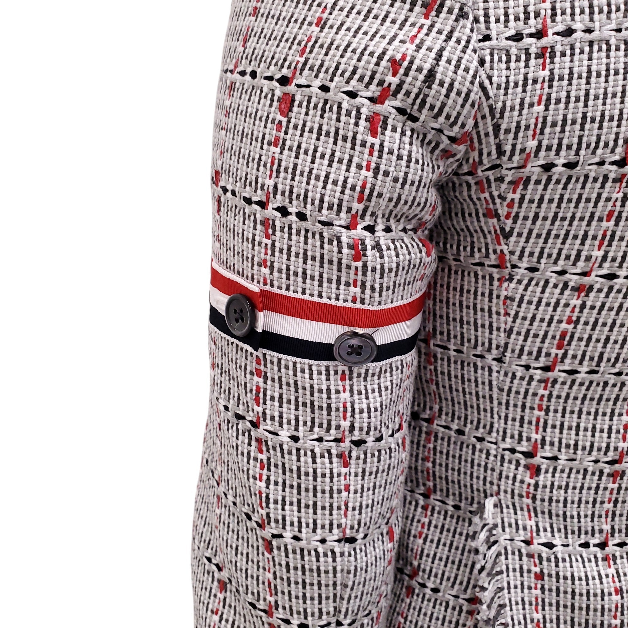 THOM BROWNE GREY FRAYED COTTON TWEED SPORT COAT WITH ARMBAND DETAILS - SIZE 36