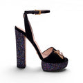 GUCCI BLACK SUEDE PLATFORM HEELS WITH BEE EMBLEM AND GLITTER DETAILS - SIZE 38.5 