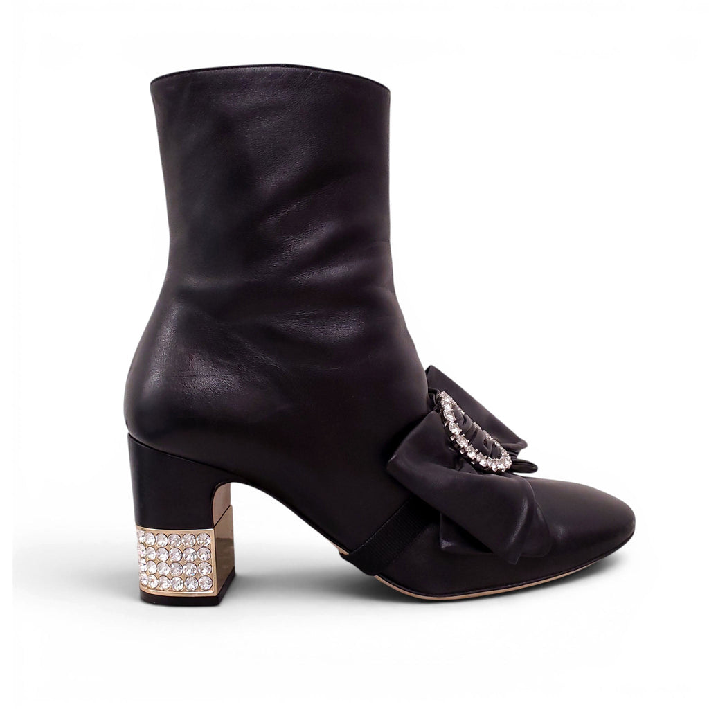 GUCCI BLACK LEATHER AND CRYSTAL BOOTIES - SIZE 39