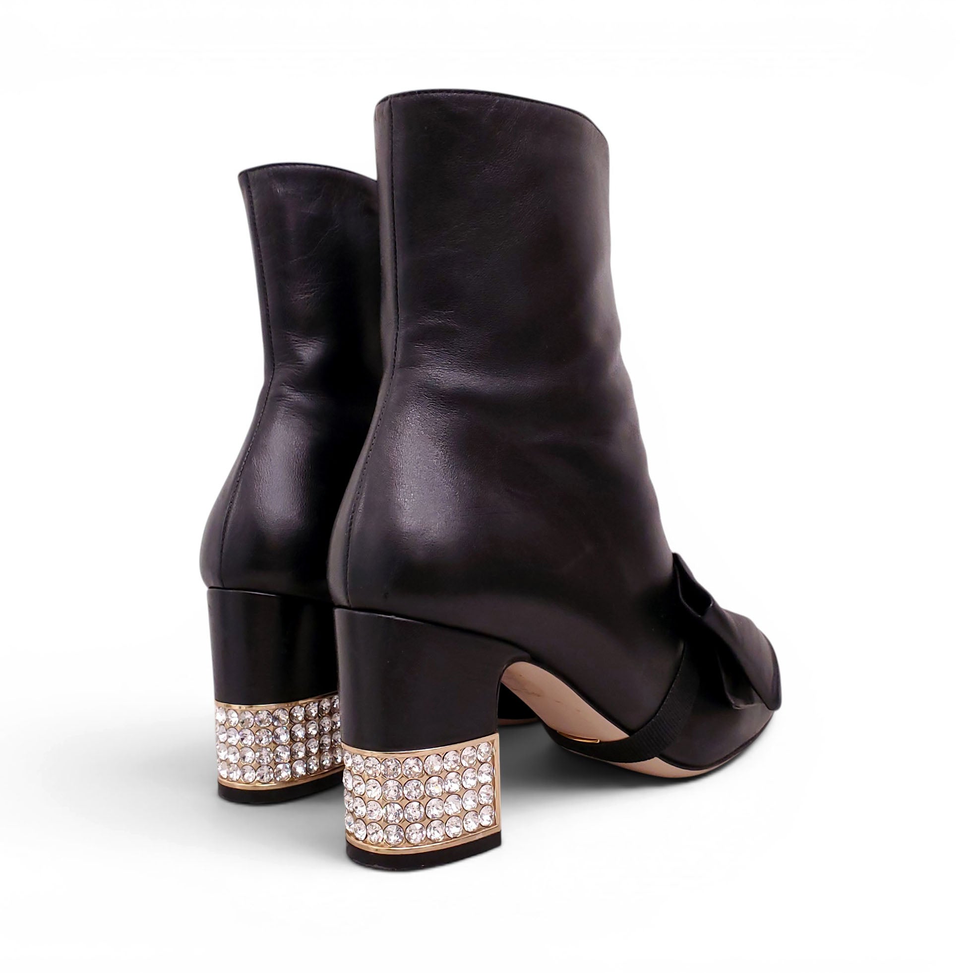 GUCCI BLACK LEATHER AND CRYSTAL BOOTIES - SIZE 39