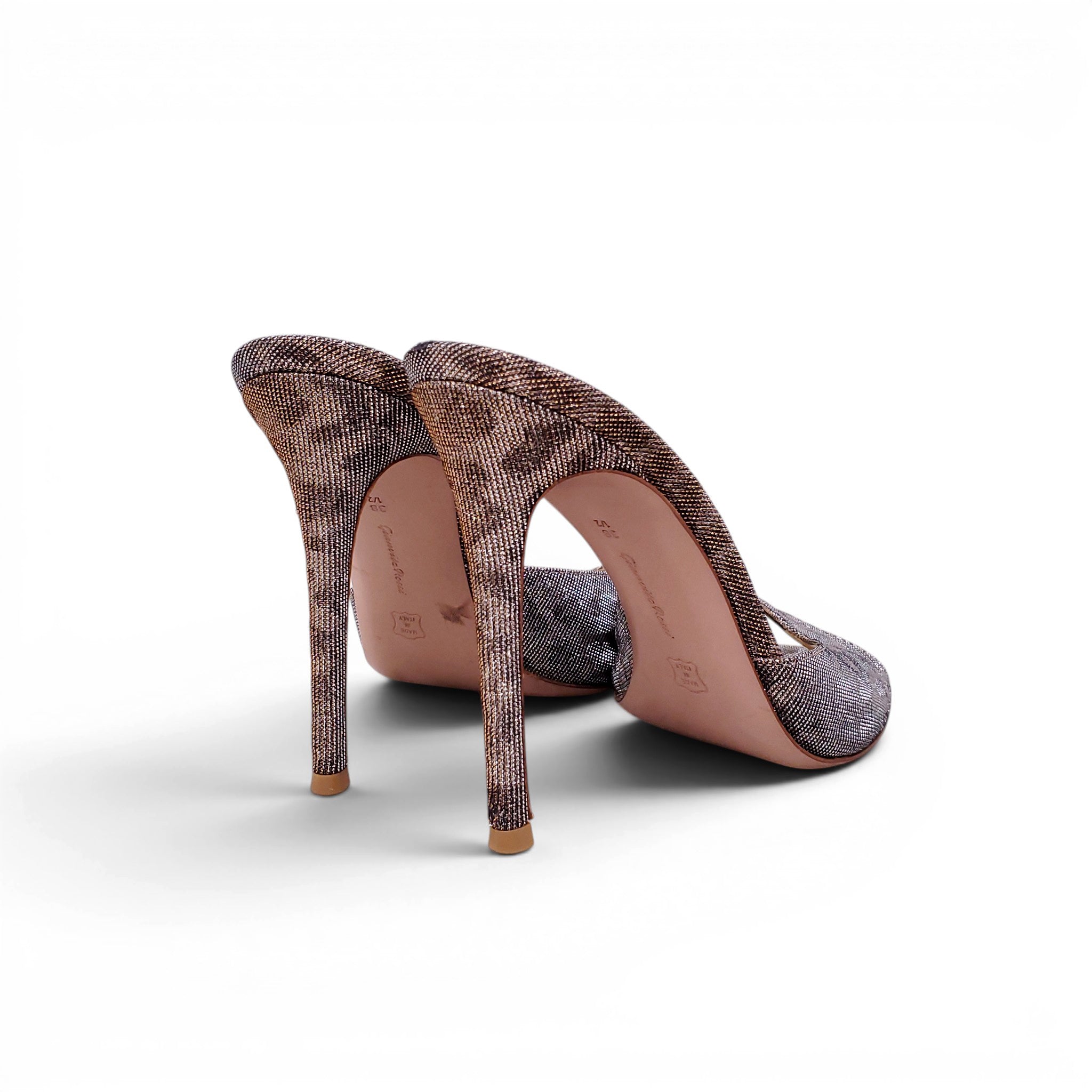 GIANVITO ROSSI LEOPARD METALLIC MULES - SIZE 38.5