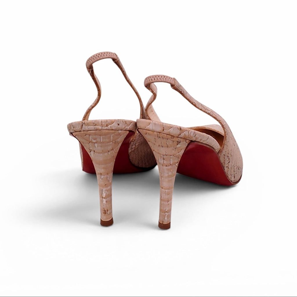 CHRISTIAN LOUBOUTIN NUDE SNAKESKIN SLINGBACK HEELS - SIZE 38.5