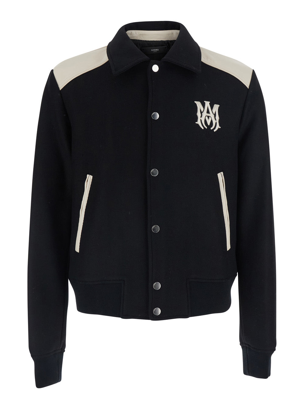 Amiri Men Black Jacket With Classic Collar And Logo Patch On The Front In Wool Blend For Men