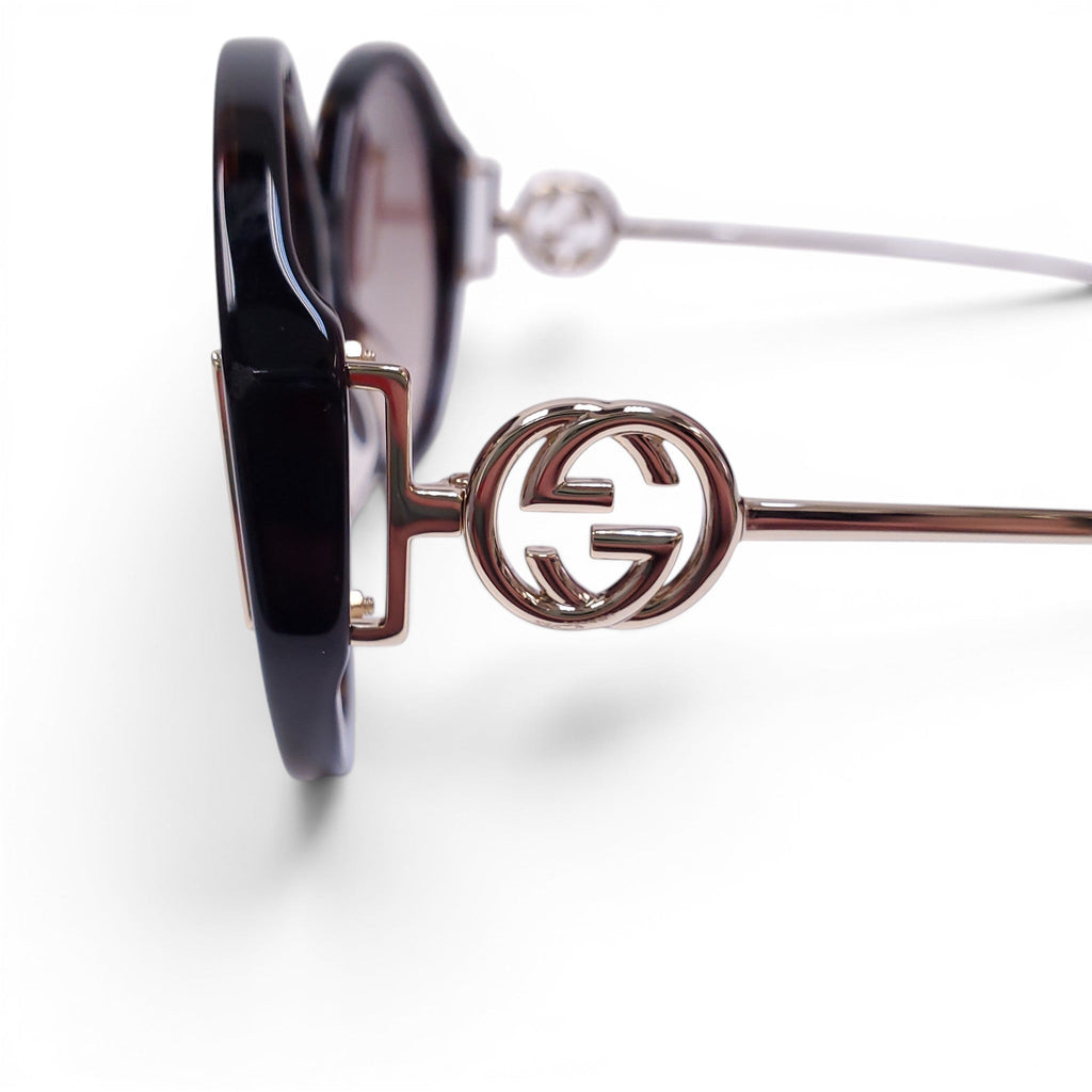 GUCCI BROWN ROUND SUNGLASSES WITH LOGO