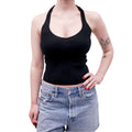 FRANKIES BIKINIS BLACK KNIT HALTER TOP - SIZE L