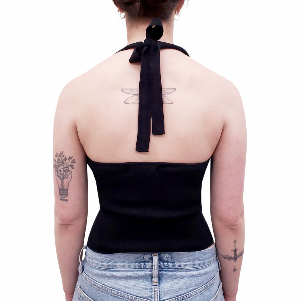 FRANKIES BIKINIS BLACK KNIT HALTER TOP - SIZE L