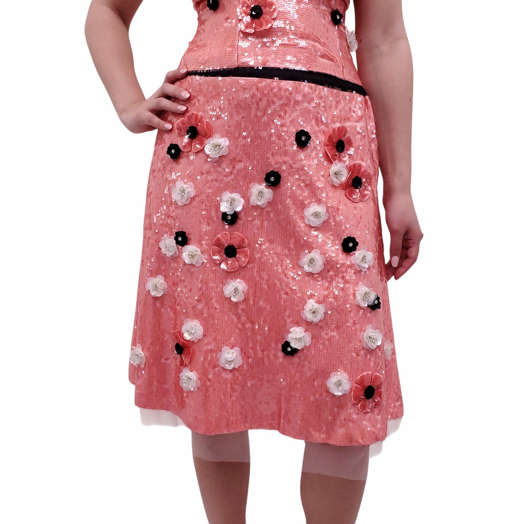 GUIZIO PINK SEQUIN FLORAL SKIRT SET - SIZE M/L
