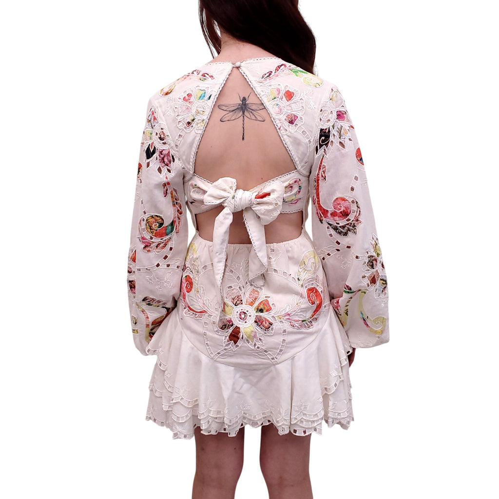 HEMANT & NANDITA WHITE EMBROIDERED EYELET DRESS - SIZE S