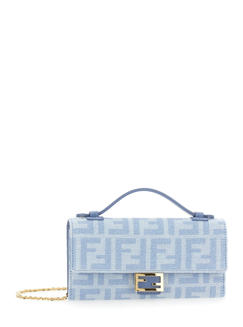 Fendi Women 'Continental' Light Blue Crossbody Bag With Ff All-Over Motif In Denim For Women