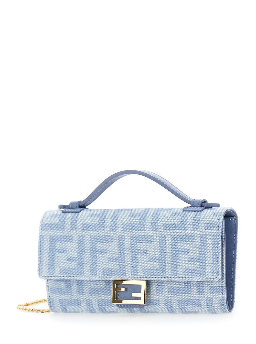 Fendi Women 'Continental' Light Blue Crossbody Bag With Ff All-Over Motif In Denim For Women