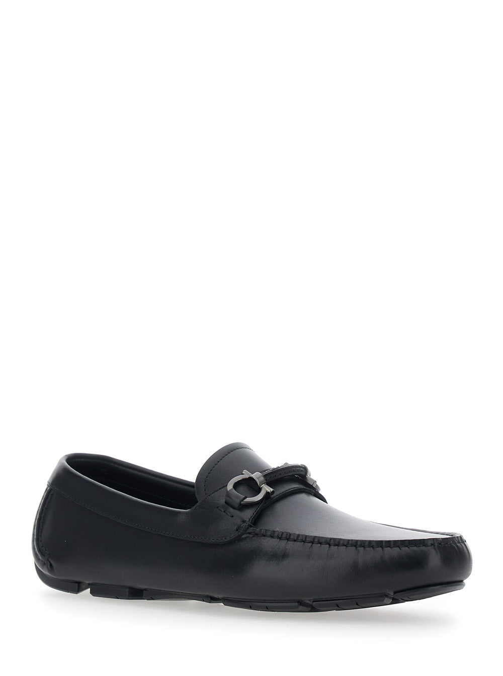 Ferragamo Men 'Sunsay' Black Loafers With Gancini Plaque On The Front In Leather For Men