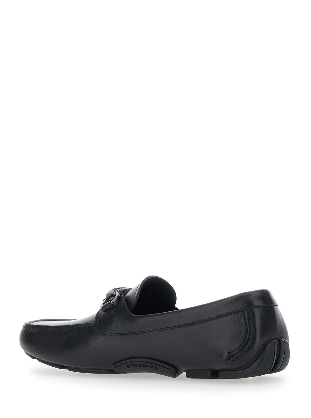 Ferragamo Men 'Sunsay' Black Loafers With Gancini Plaque On The Front In Leather For Men
