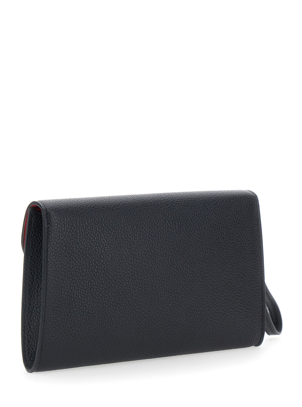 Ferragamo Women Black Clutch With Double Gancini Buckle On The Front In Grained Leather For Women