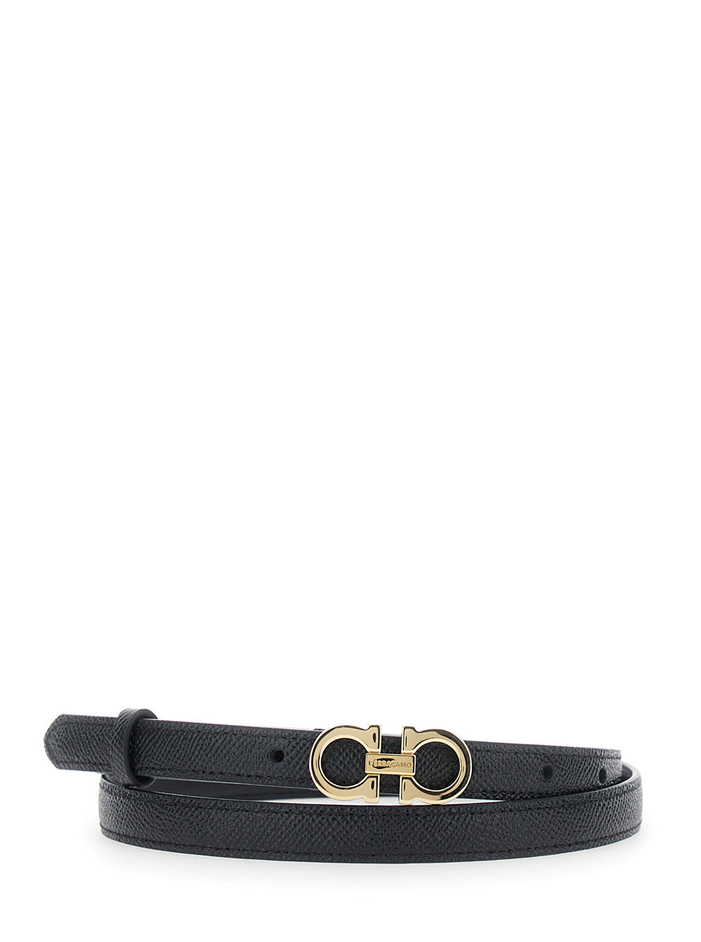 Ferragamo Women Black Belt With Gancini Buckle Closure In Grained Leather For Women