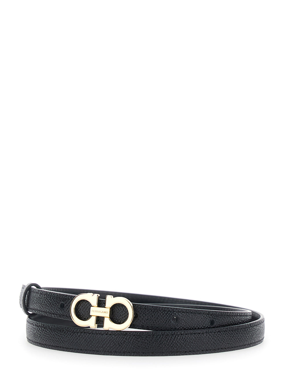 Ferragamo Women Black Belt With Gancini Buckle Closure In Grained Leather For Women