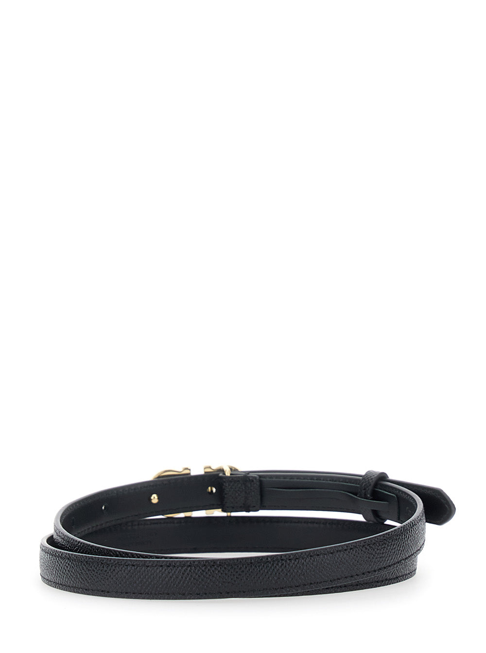 Ferragamo Women Black Belt With Gancini Buckle Closure In Grained Leather For Women