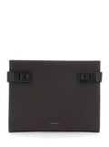 Ferragamo Men Brown Clutch With Hug Side Buckles In Leather Man