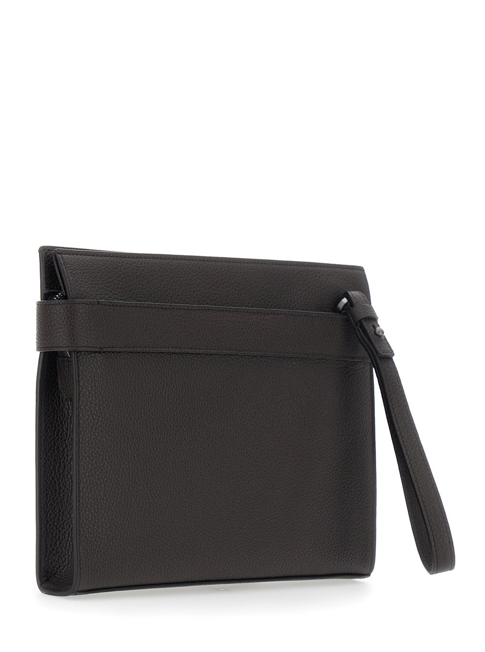 Ferragamo Men Brown Clutch With Hug Side Buckles In Leather Man