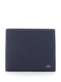 Ferragamo Men 'Micro Gancini' Blue Bi-Fold Wallet With Logo In Grained Leather Men