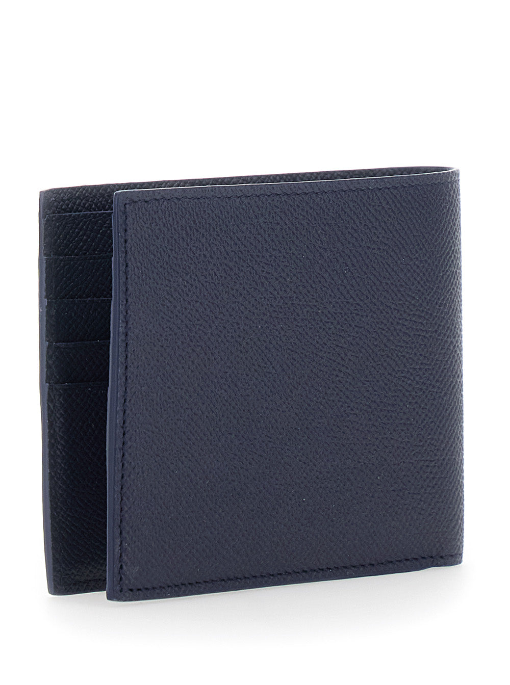 Ferragamo Men 'Micro Gancini' Blue Bi-Fold Wallet With Logo In Grained Leather Men
