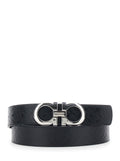 Ferragamo Men Black Reversible Belt With Gancini Buckle Closure In Grained Leather For Men