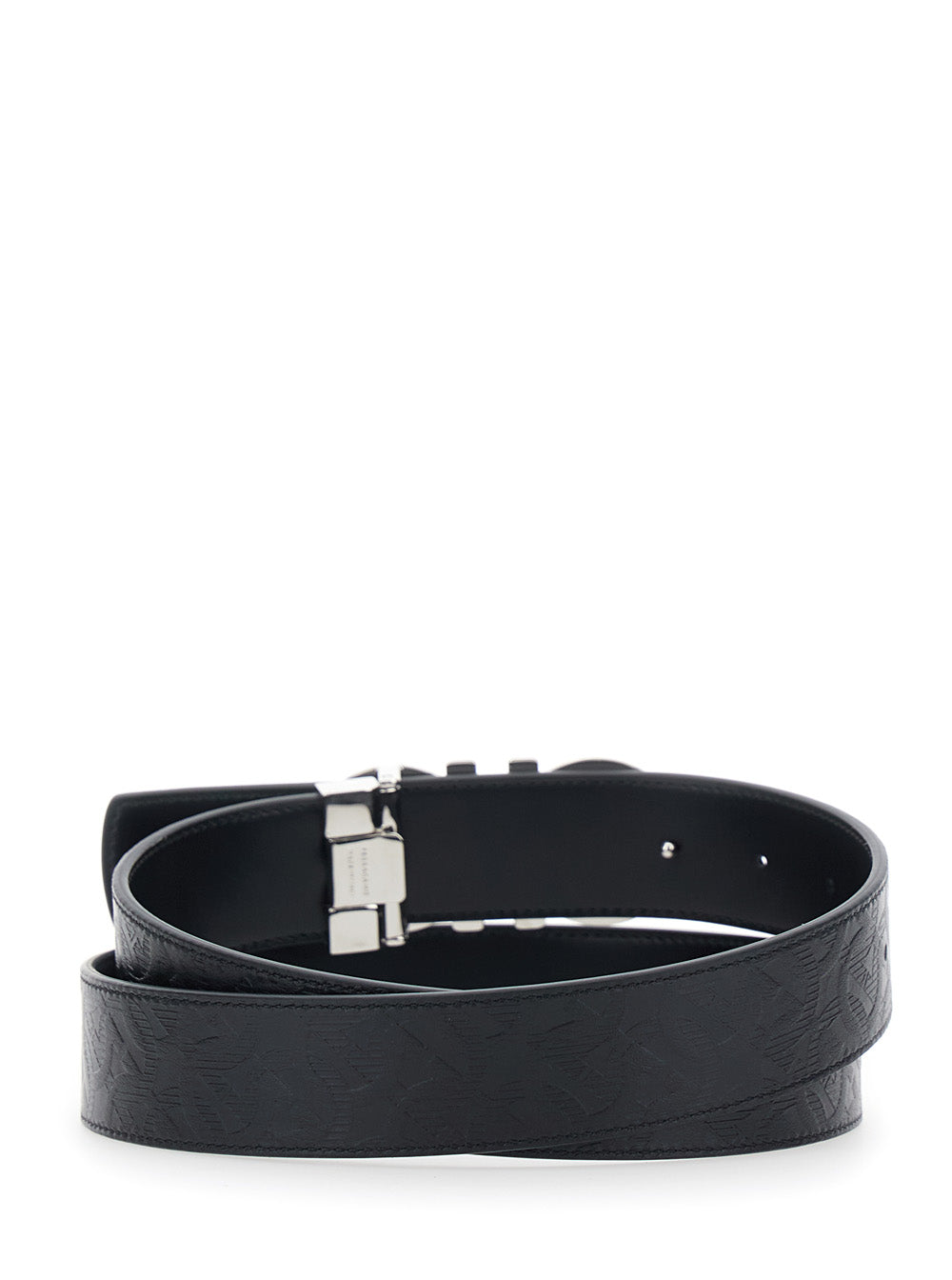 Ferragamo Men Black Reversible Belt With Gancini Buckle Closure In Grained Leather For Men