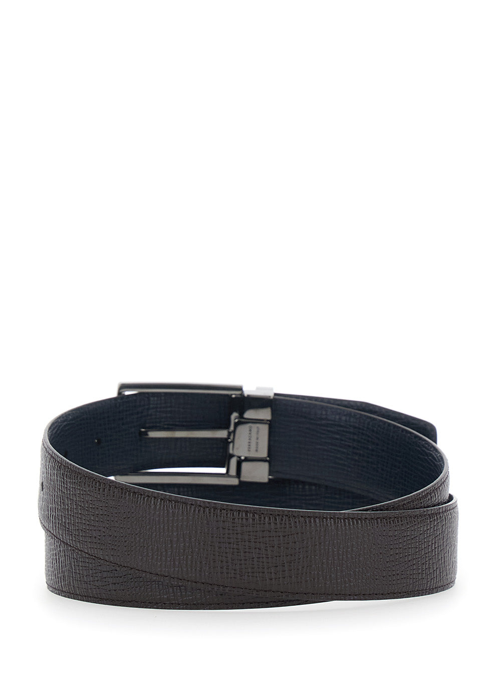 Ferragamo Men Brown Reversible Belt With Gancini Buckle In Grained Leather Men