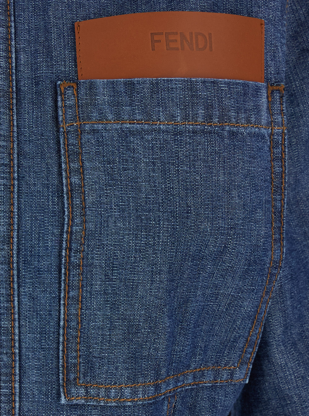 Fendi Women Blue Dress With Classic Collar And Leather Logo Patch On The Front In Denim For Women