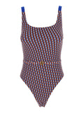 Fendi Women Multicolor One-Piece Swimsuit With All-Over Ff Motif And Ff Plate Belt In Tech Fabric For Women