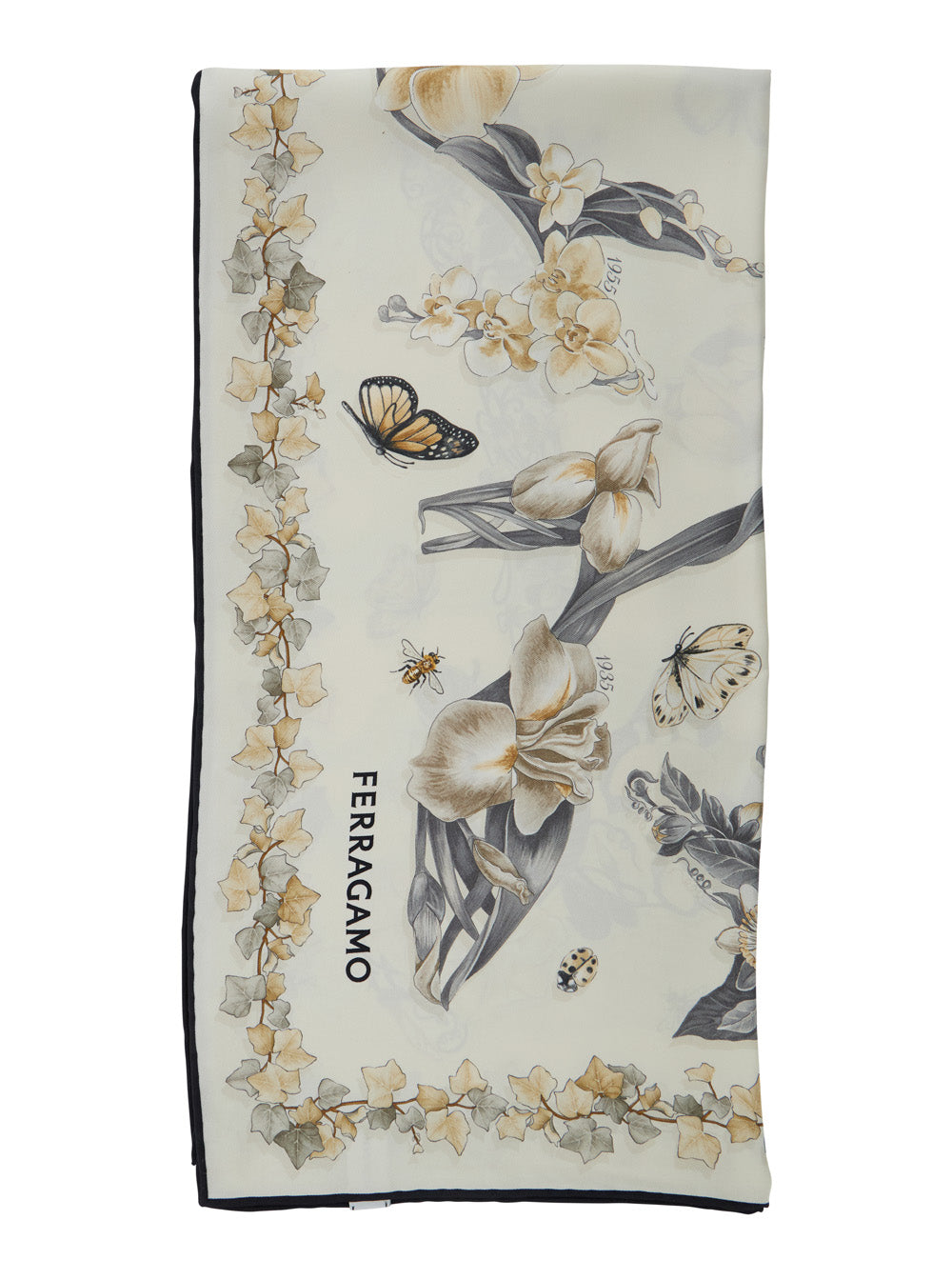 Ferragamo Women Beige Scarf With All-Over Floral Print In Silk  For Women