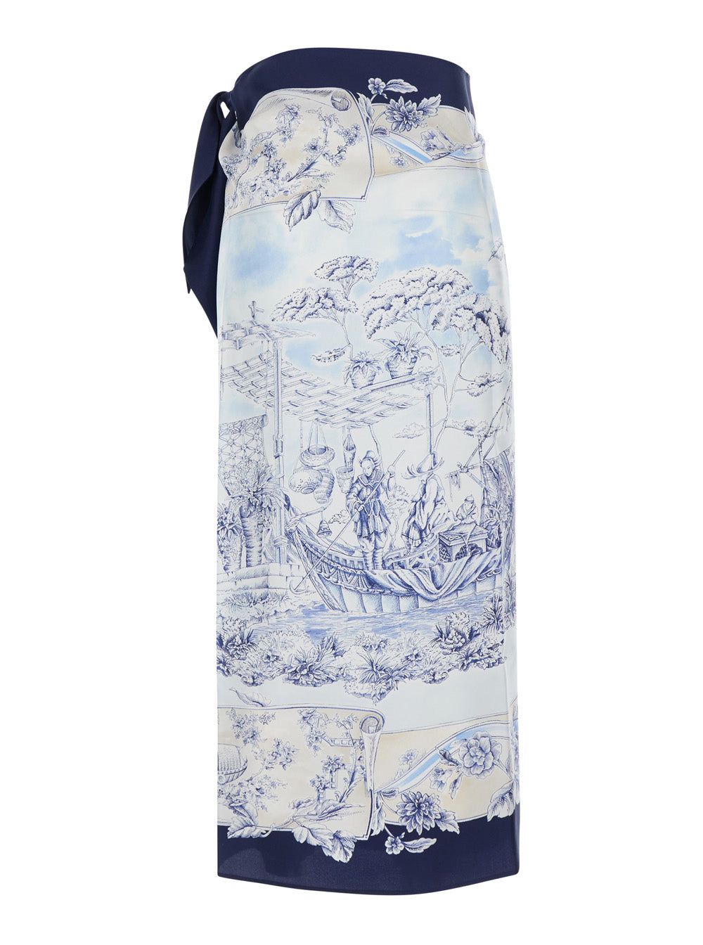 Ferragamo Women Blue Wraparound Skirt With Drawstring Waist Closure And All-Over Print In Silk For Women