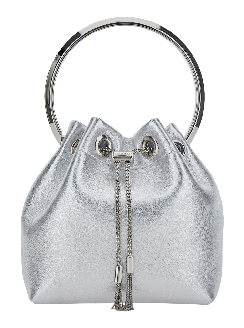 Jimmy Choo Women 'Bon Bon' Silver Colored Mini Bag With Drawstring Closure In Leather Blend For Women