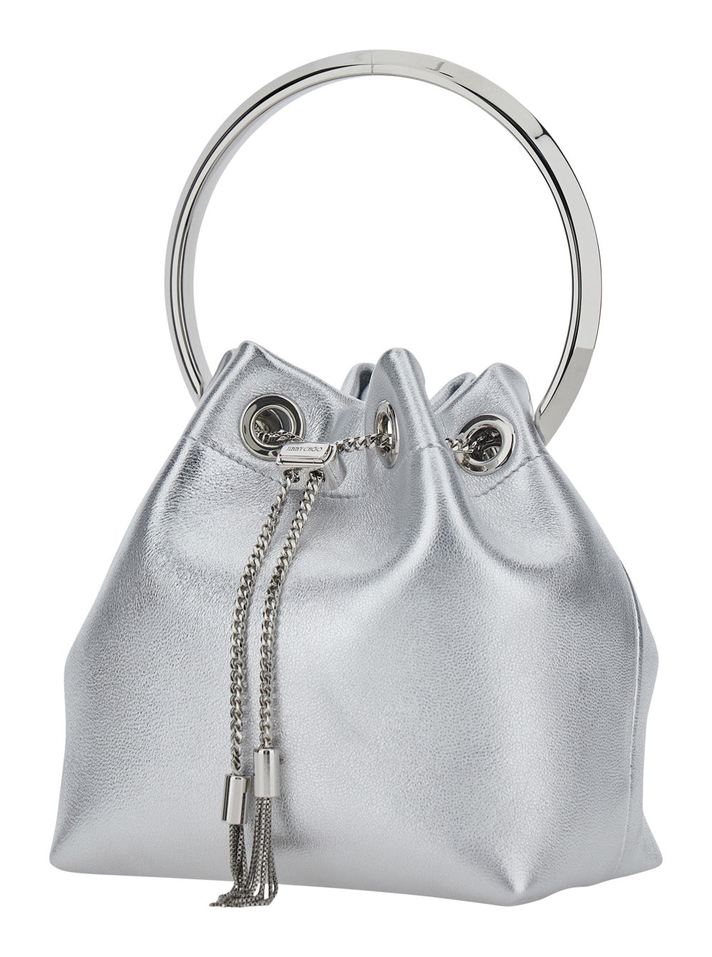 Jimmy Choo Women 'Bon Bon' Silver Colored Mini Bag With Drawstring Closure In Leather Blend For Women