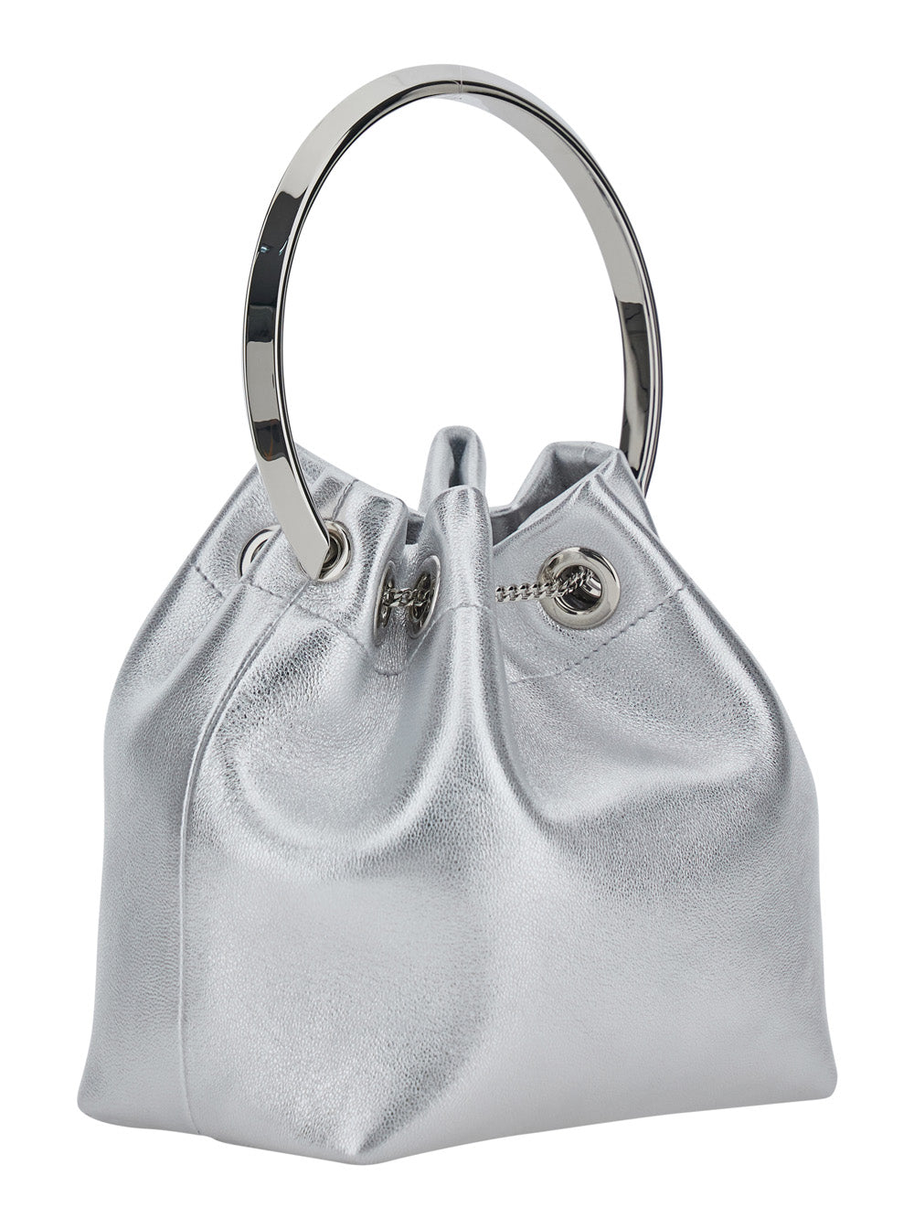 Jimmy Choo Women 'Bon Bon' Silver Colored Mini Bag With Drawstring Closure In Leather Blend For Women