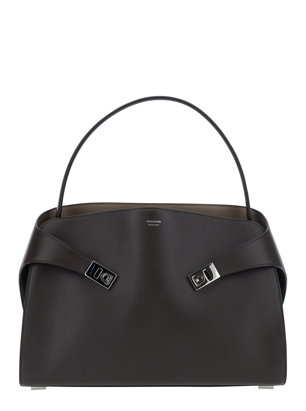 Ferragamo Women 'Hug Media' Black Handbag With Logo And Gancini Buckles In Leather For Women