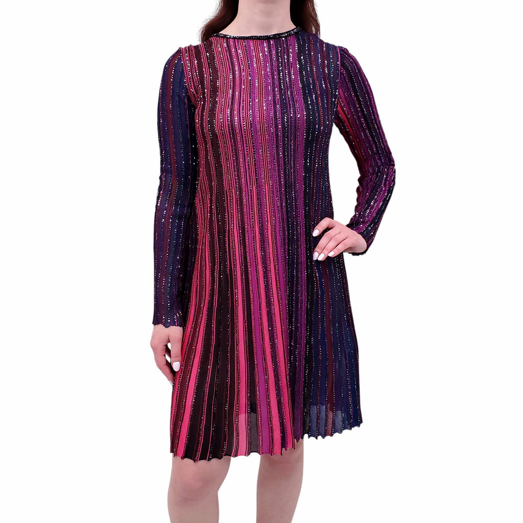 MISSONI PINK AND PURPLE STRIPED METALLIC SEQUIN DRESS - SIZE 40