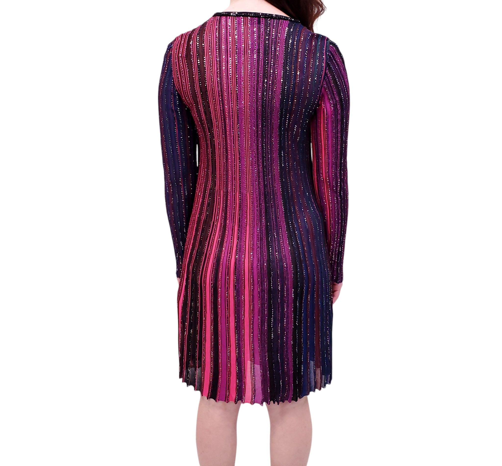 MISSONI PINK AND PURPLE STRIPED METALLIC SEQUIN DRESS - SIZE 40
