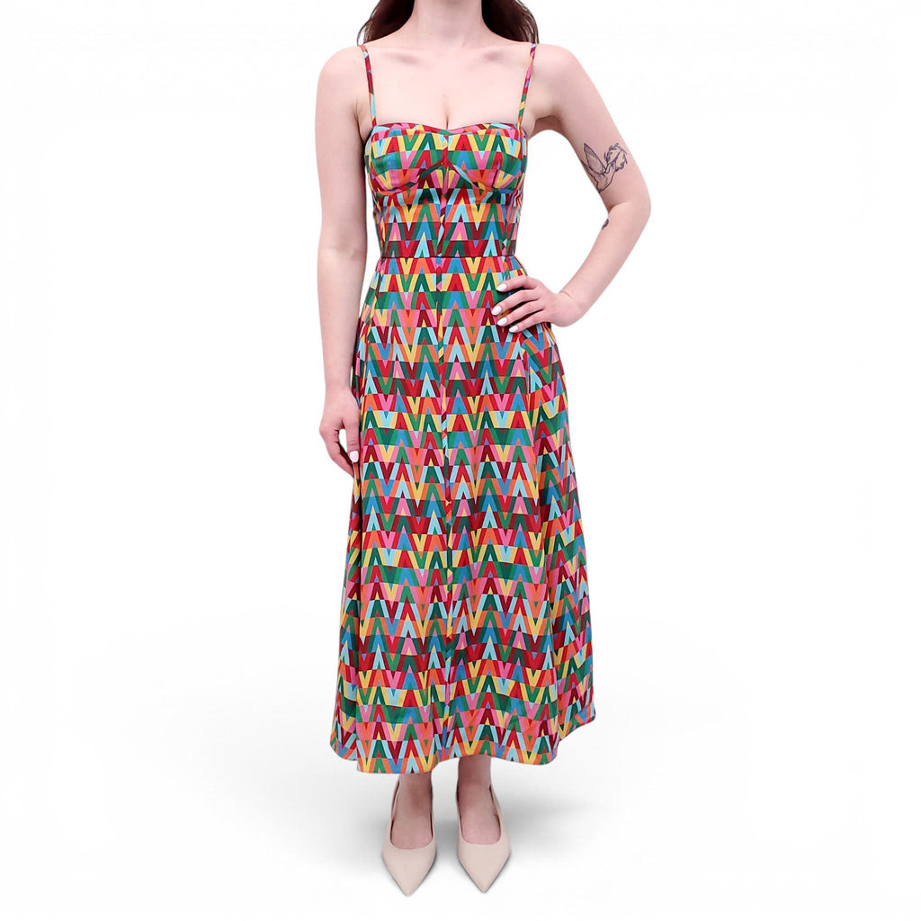 VALENTINO MULTICOLOURED LOGO PATTERNED DRESS - SIZE 36