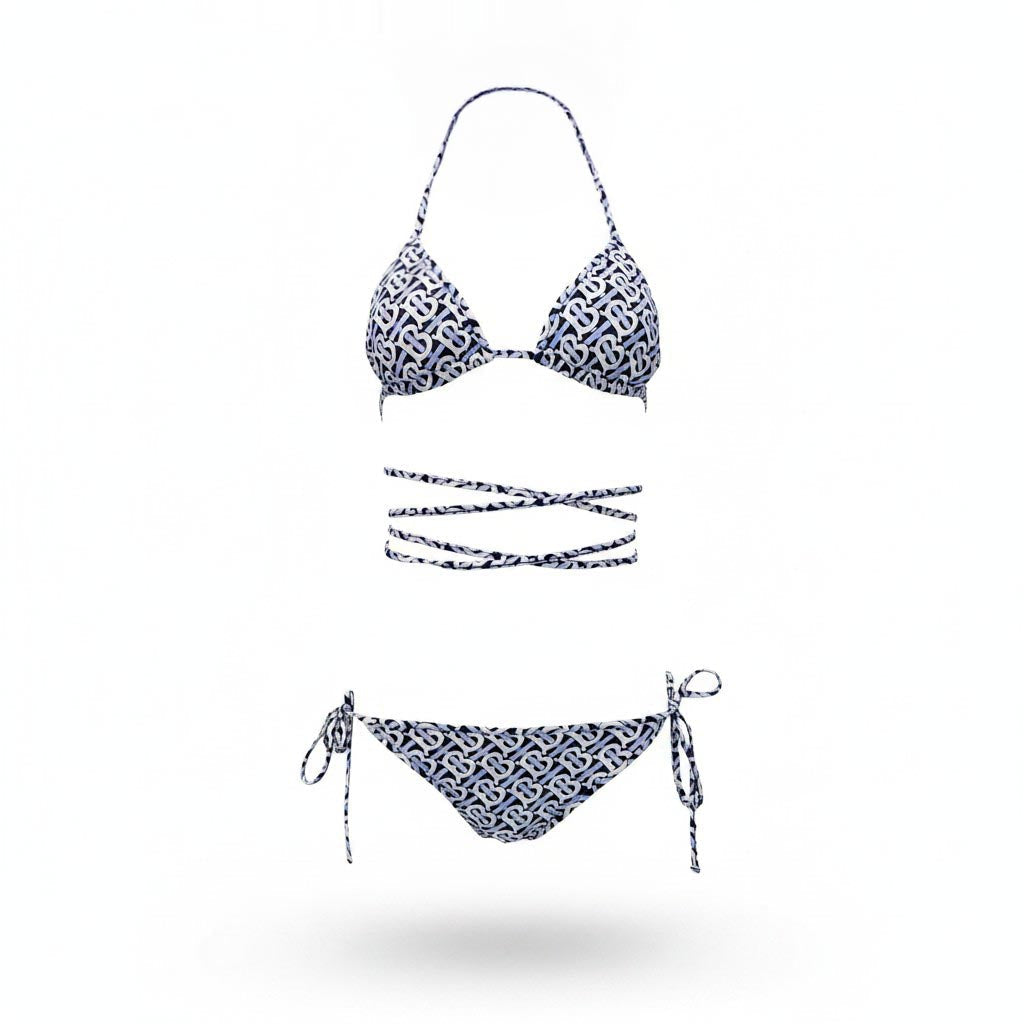 BURBERRY BLUE AND WHITE PATTERNED BIKINI - SIZE S