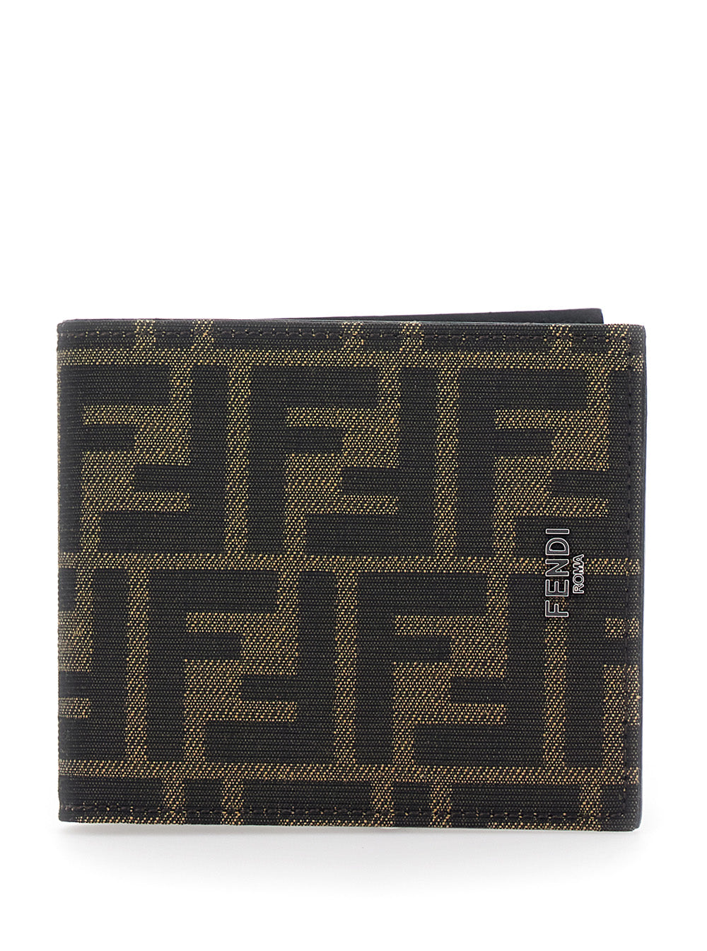 Fendi Men Brown And Tobacco Leather Bi-Fold Wallet With Fendi Roma Lettering For Men