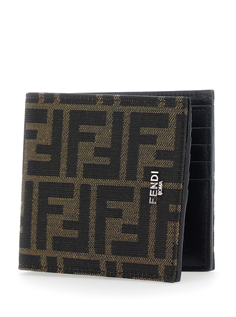 Fendi Men Brown And Tobacco Leather Bi-Fold Wallet With Fendi Roma Lettering For Men