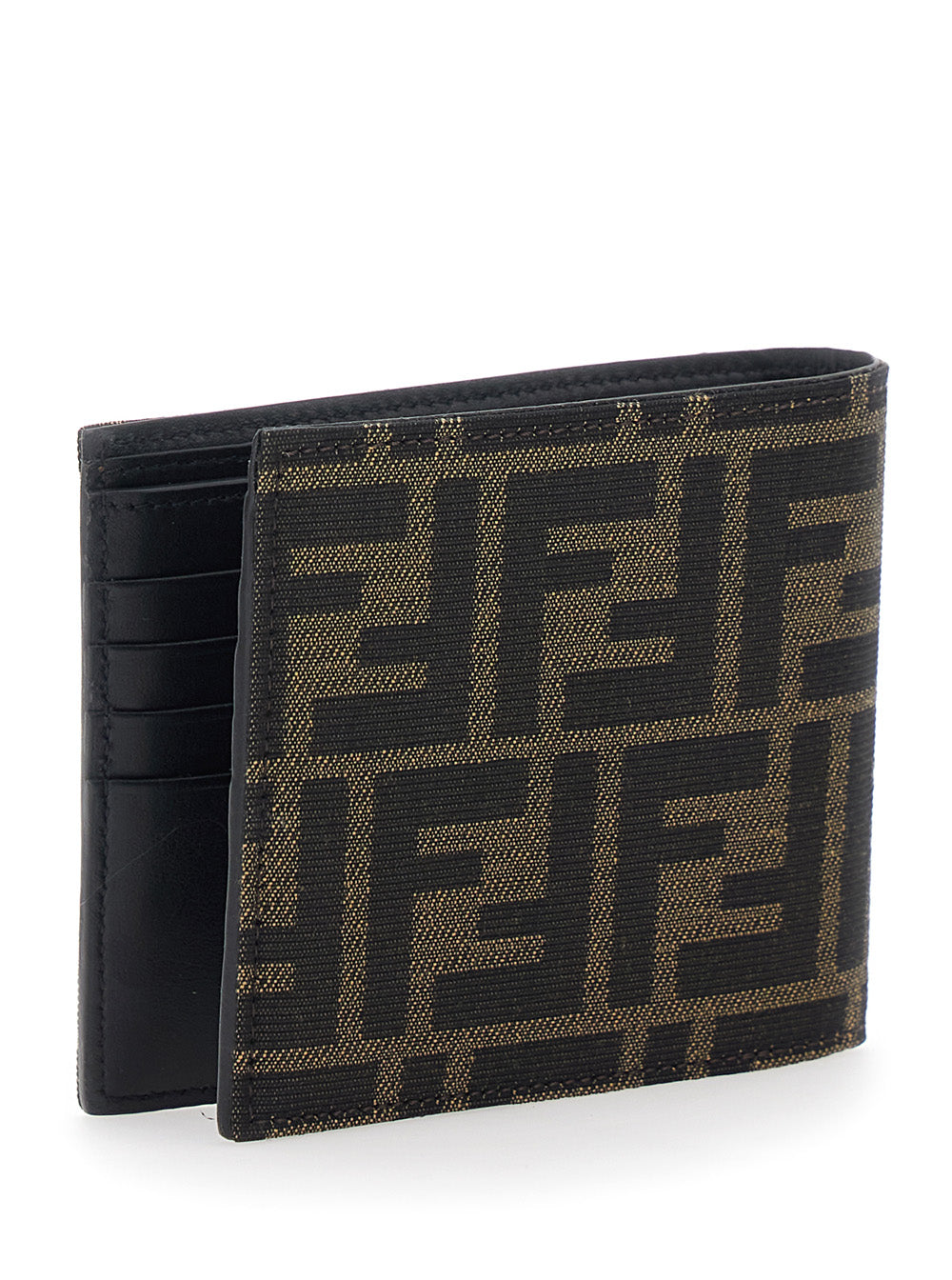 Fendi Men Brown And Tobacco Leather Bi-Fold Wallet With Fendi Roma Lettering For Men