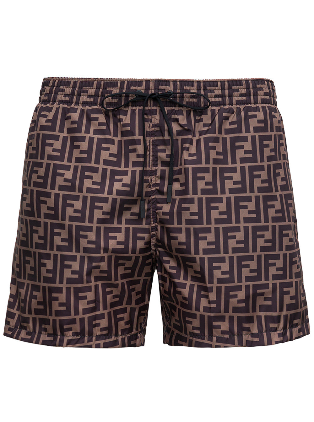 Fendi Men Ff Fabric Brown Swim Shorts For Men