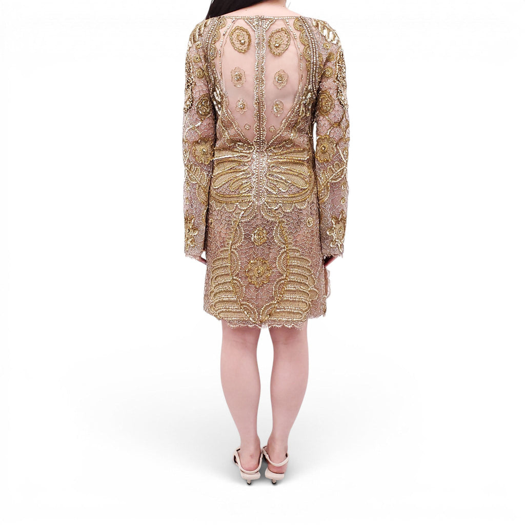EMILIO PUCCI RUNWAY GOLD SEQUIN SKULL PATTERNED DRESS - SIZE 10