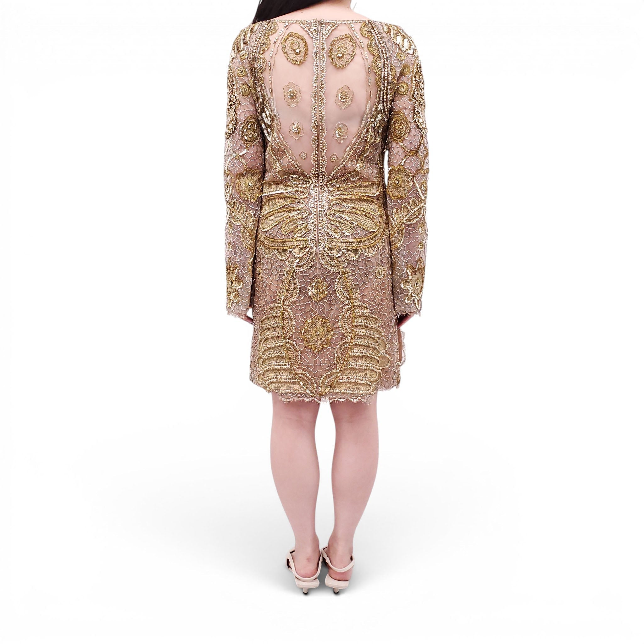 EMILIO PUCCI RUNWAY GOLD SEQUIN SKULL PATTERNED DRESS - SIZE 10