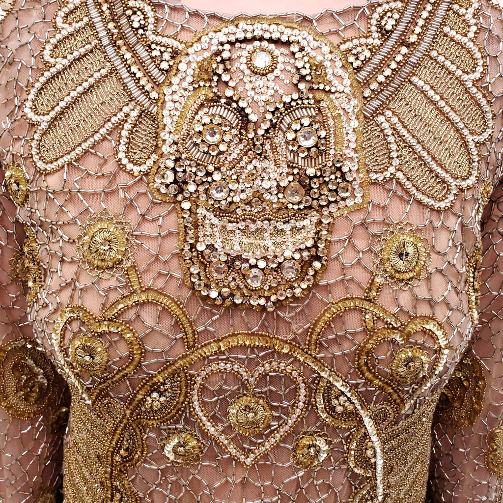EMILIO PUCCI RUNWAY GOLD SEQUIN SKULL PATTERNED DRESS - SIZE 10
