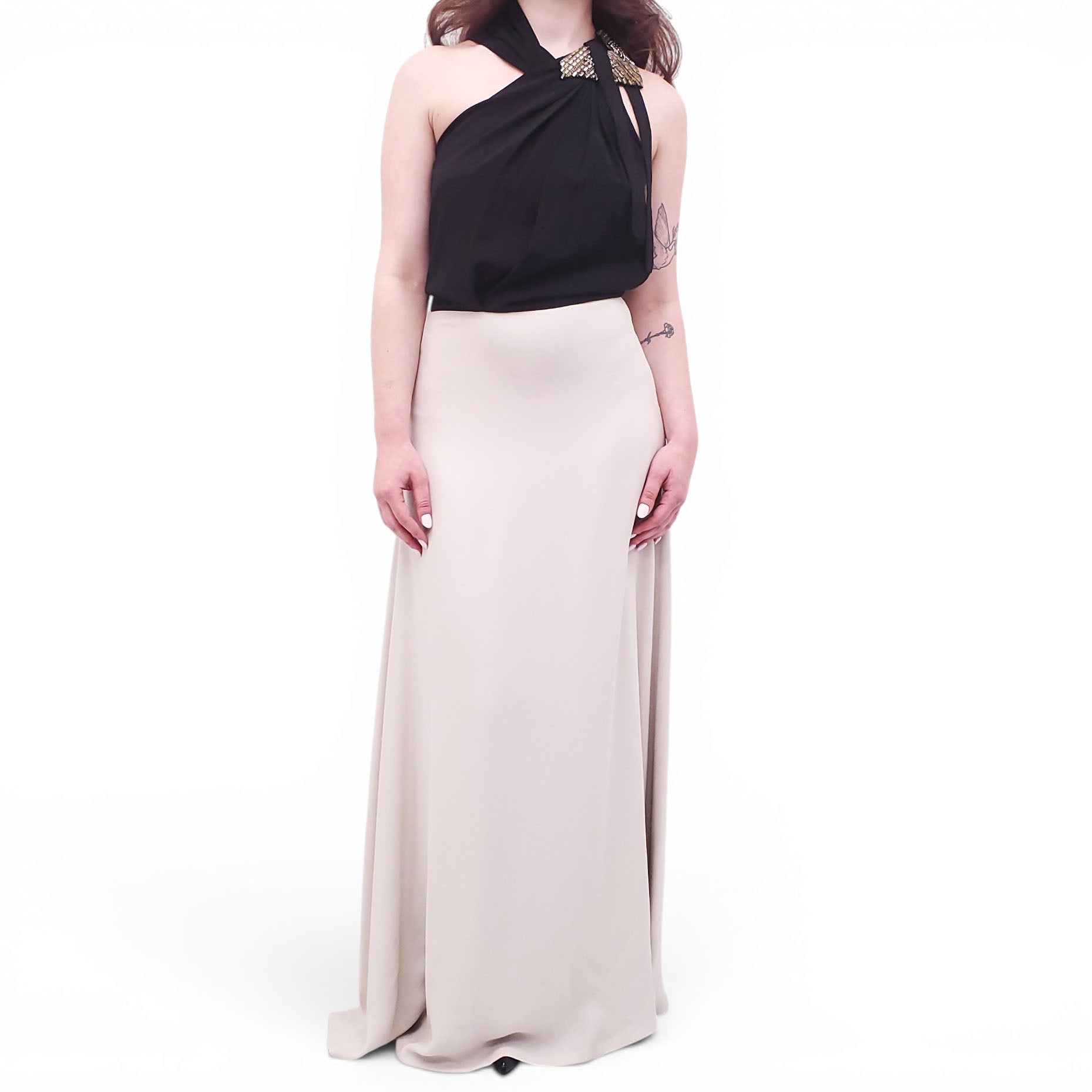 GUCCI BLACK AND CREAM GOWN WITH SEQUIN DETAIL - SIZE 40